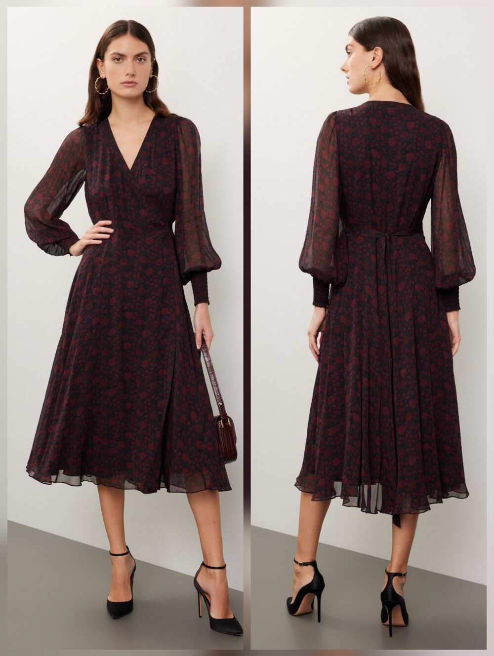 Polo Ralph Lauren Floral Cocktail Dress Long Sleeves V-Neck Pull On Size 4